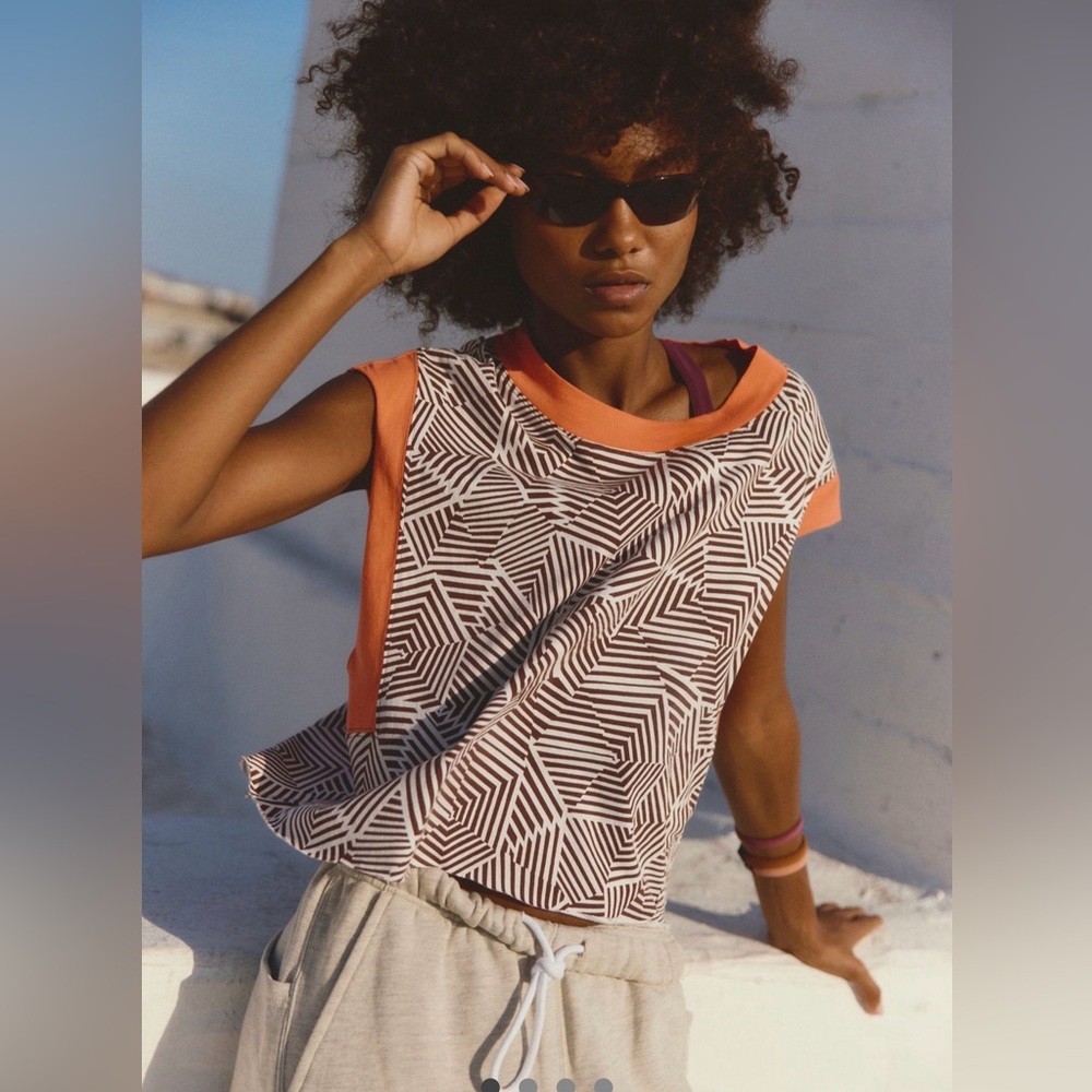 FP Movement by Free People Inspire Tee- Striker Geo Walnut Combo NWOT